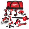 Milwaukee M18 - Kit combinato senza fili agli ioni di litio da 18 V, 9 attrezzi, con 2 batterie, caricabatterie e borsa degli attrezzi