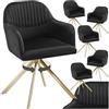 tectake® Set 6 Sedie Girevoli Imbottite, Effetto Velluto, Rotazione 360° | 56 x 59 x 81 cm, Braccioli Continui, Schiuma ad Alta Densità, Gambe in Acciaio Sottili, Cappucci Salvapavimento, Nero/Oro