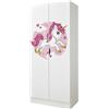 BAYAGU Armadio Bambini 2 Ante 70x42,5x161,5 cm, Unicorno Rosa | 2 ripiani interni, barra appendiabiti, stampa UV resistente, cerniere regolabili e struttura stabile in pannello da 18 mm