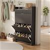 Yeutre Scarpiera con 2 cassetti, 3 ante ribaltabili con divisorio regolabile, armadio per scarpe per 12 paia, mobile portascarpe per ingresso, corridoio, 80,2 x 24,2 x 133,5 cm (Nero C)