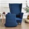 Hiseng 2 Pezzi Copripoltrona con Orecchie Elasticizzato, Peluche Tinta Unita Copripoltrona 1 Posto con Fodera per Cuscino Rimovibile e Lavabile per Soggiorno Camera da Letto (Blu Navy)