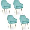 SAMIRA Sedia da pranzo in velluto poltroncina vintage (4, Verde tiffany)