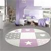 Teppich-Traum Merinos Tappeto da Gioco per Bambini con Stelle e Cuore in Porpora Grigio Crema Größe 120 cm Rund