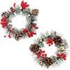 com-four® 2X Corona di Natale da tavola, Corona dell'Avvento con pigne | bacche e neve artificiale - Ghirlanda decorativa - Decorazione natalizia - Ghirlanda di Natale