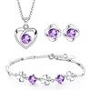 Josfeva Set di gioielli da donna in argento 925, con collana a cuore e trifoglio e orecchini a forma di trifoglio, con zirconi bianchi 5A, zirconi blu, 45 cm, collana da donna
