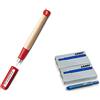 Lamy ABC 009 Penna Stilografica in legno d'acero e plastica con pennino in acciaio blu, lucidata - Spessore molla A (Primavera A, Porta stilografica + cartucce, rosso)