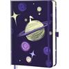 Leichtlinie Taccuino A5 a righe, diario Copertina rigida con stampa UV, carta premium 100 gsm resistente all'inchiostro, 160 pagine, tasca interna, elastici, bullet journal, diario cosmico-C