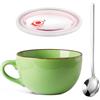 HXXWEUS Tazza da Caffè Grande, 700 ml Tazza in Ceramica, Tazzas Cappuccino, Ciotola da Zuppa in Ceramica Con Coperchio e Cucchiaio, Riutilizzabil Ciotola per Yogurt, Per Sale da Tè(Verde erba)