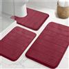 NAKIHOUSE Set di 3 tappetini da bagno in memory foam, antiscivolo e assorbente, lavabile, morbido e ad asciugatura rapida, per doccia, WC e vasca da bagno, rosso vinaccia