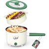 Mihoho Pentola elettrica con vaporiera, padella antiaderente portatile con doppio controllo di potenza, cuocitore elettrico Shabu Shabu per noodle, farina d'avena, pasta, ramen, 1,5L (Verde K)