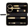 ZWILLING Set manicure ZWILLING (5 pezzi, custodia in vera pelle nera, cura di mani e piedi, set da viaggio, con forbici per unghie e tagliaunghie), Premium, Gold Edition forbici per unghie + tagliaunghie