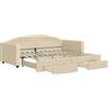 vidaXL Lettino allungabile con cassetti crema 90x200 cm in tessuto