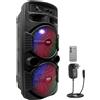 Pyle Altoparlanti Bluetooth Pyle - Impianto PA, macchina per karaoke, jukebox di grandi dimensioni, jukebox da festa, doppio subwoofer da 8", jukebox portatili da 600 W