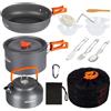 Overmont Set di pentole da campeggio OVERMONT, 14 pezzi, set di padelle in alluminio, stoviglie da cucina per l'outdoor, resistenti al fuoco