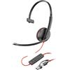 PLT Cuffia cablata Poly Black wire 3210, microfono a cancellazione di rumore, design a orecchio singolo