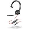 PLT Cuffie USB-C cablate Poly Blackwire 3310 - Microfono con braccio flessibile - Monauricolare