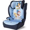 TATAWAY Seggiolino auto Tataway Paw Patrol per bambini da 100 a 150 cm di altezza con grafica degli adorabili cani Chase, Rubble e Marshall su sfondo blu e azzurro