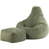Icon Beanbags icon Bean Bag Bean Bag Dalton con sgabello, verde salvia, corda, grande, Beanbag per il soggiorno, la camera da letto, poltrona a sacco per adulti - Germany