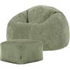 Icon Beanbags icon Classico pouf Bean Bag con poggiapiedi, poltrona in velluto a coste Pouf per il soggiorno, verde salvia - Prodotto in Germania