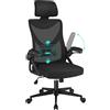 Yaheetech Sedia da ufficio ergonomica Yaheetech, sedia da scrivania con braccioli reclinabili, sedia girevole con schienale e poggiatesta regolabile, poltrona da ufficio con funzione basculante, portata massima 150 kg, colore nero