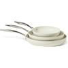 Amazon Basics Set di 3 padelle in Vetroceramica antiaderente Amazon Basics, adatto a tutti i tipi di fornelli, lavabile in lavastoviglie, colore avorio