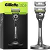 Gillette Rasoio da uomo Gillette Labs con spazzola esfoliante, manico in argento riutilizzabile e