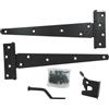 Merriway BH07087 - Kit per appendere cancelli da giardino in legno resistente, 5,1 x 30,5 cm, cerniere a T nere, chiusura automatica nera e tutti i fissaggi