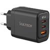 VULTECH Caricatore Adattatore Universale Vultech CC65-2C1AL 2 Porta Type-C PD30 + 1 Porta USB QC3.0 GaN PPS 65W Nero Dimensioni Compatte con LED