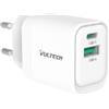 VULTECH Caricatore Adattatore Universale Vultech CC33-1C1A 1 Porta Type-C PD30+ 1 Porta USB QC3.0 GaN PPS 33W- Bianco Dimensioni Compatte