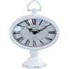 milani home - orologio da appoggio vintage bianco in acciaio e vetro, quadrante ovale con numeri romani, soprammobile decorativo