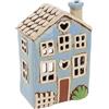 Home of Christmas Lichthaus | Tealight Cottage | Candeliere | Portacandele | Ceramica (Blu/Beige 17,7 x 12 x 8 cm)