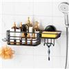 LEVERLOC Mensola Doccia con Ventose Senza Foratura per Bagno Mensola,Nero | Mensola da Doccia con Ventosa per Bagno Doccia Caddy Carrello di stoccaggio Senza Foratura Portaoggetti Organizer da Bagno