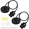 AUAUY 2 pezzi Lampada Sospensione E27 in Metallo, con Cavo 90cm, Nero | Cavo Intrecciato, Retrò Portalampada Compatibile con Paralume, per Cameretta, Ristoranti, Soggiorno, Caffè, Bar, Cucina