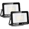 SKYWORLD 50W Faretto Led da Esterno 2 Pezzi, 10000LM Faro LED Esterno esterno, Bianca Calda Faretto, IP66 Fari Led Interna ed Esterna per Cortile, Giardino Pareti, Tetto (Guscio Nero)