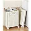 MOTTK Cesto portabiancheria pieghevole in plastica con ruote, grande capacità, secchio per vestiti con manico rinforzato, cestino portatile (beige, L, 50 x 36 x 22 cm)