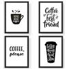 Papierdrachen - Set di 4 poster Premium DIN A4 | Immagini per cucina e soggiorno - in bianco e nero - Coffeelove - stampe d'arte di alta qualità senza cornice con scritta | Decorazione | Quadro da