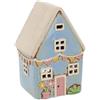 Home of Christmas Casa della luce | Casetta per candeline | Casa delle luci | Portacandeline | Portacandele | Ceramica (Blu/Beige 15x10x8 cm)