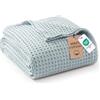 Exclusivo Mezcla Coperta Plaid 100% Cotone, Leggera e Morbida, 230 x 270 cm | Coperta in Cotone con Motivo Goffrato, Plaid Morbida, Leggera e Traspirante, per Letto e Divano, Azzurro Chiaro