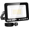 PICAA Faretto LED da Esterno 30W, Faro LED 4000K Bianco Caldo Con Spina | Proiettore LED 3000lm, Impermeabile IP66, Luce Sicurezza, per Giardino Garage Cortile Officina Patio Piazza