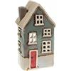 Home of Christmas Casa della luce | Casetta per candeline | Casa delle luci | Portacandeline | Portacandele | Ceramica (Verde/Beige 19x10 cm)