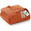 Exclusivo Mezcla Coperta Plaid 100% Cotone, Leggera e Morbida, 230 x 270 cm | Coperta in Cotone con Motivo Goffrato, Plaid Morbida, Leggera e Traspirante, per Letto e Divano, Arancione