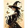 EOBROMD Diamond Painting Strega, DIY 5D Gatto Nero Diamond Painting Kit Completo, Halloween Pittura Diamante Fai da Te, Ricamo a Punto Croce Craft Arts Decorazione per Casa e Pareti 30x40cm
