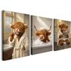 Alptiny Set di 3 quadri di mandria di alta montagna 30x40 cm, divertenti immagini di mucche su tela con cornice per bagno e WC, decorazione murale con animali per bagno, inclusi nastro adesivo e ganci