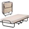 LIFEZEAL Brandina Pieghevole con Materasso, 190x80cm, Letto Singolo a Scomparsa, Letto di Emergenza per Ospite, con Ruote, Telaio in Acciaio, 15 Doghe in Legno, Salvaspazio, Max 120 kg, Made in Italy
