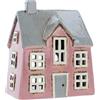 Home of Christmas Lichthaus | Tealight Cottage | Candeliere | Portacandele | Ceramica (Rosa/Grigio 17 x 15 x 10 cm)