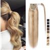 SEGO Extension Coda Capelli Veri Clip Code di Cavallo Fascia Unica 100% Remy Human Hair Lisci Umani Biondi Ponytail Extensions Aderire 50cm-95g # Biondo Sabbia mix Biondo Chiarissimo