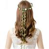 Aomhrek 2 fasce per capelli con fiori e foglie, stile bohémien, con rose e foglie, accessori per capelli per feste di nozze, fascia per capelli con fiori rosa e bianchi, 2 pezzi