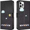 Rnrieyta Miagon per iPhone 14 PRO Max Cover,Custodia Cartone Nuvola Gatto Carino Portafoglio a Libro in PU Pelle Flip Cover con Porta Carte Chiusura Magnetica Case,Nero