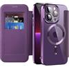 IMEIKONST Cover Magnetica per iPhone 13 Pro con Slot per Carte, [Compatibile con MagSafe] [Blocco RFID] Custodia in Pelle PU Portafoglio Flip Trasparente Case per iPhone 13 Pro. Viola JDCX