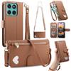 LIAOCY Portafoglio Custodia per Motorola Moto G57 Power, A Tracolla Flip Cover in Pelle PU con Motivo a Cuore【Fibbia Magnetica】, Anticaduta con Supporto, Brown.